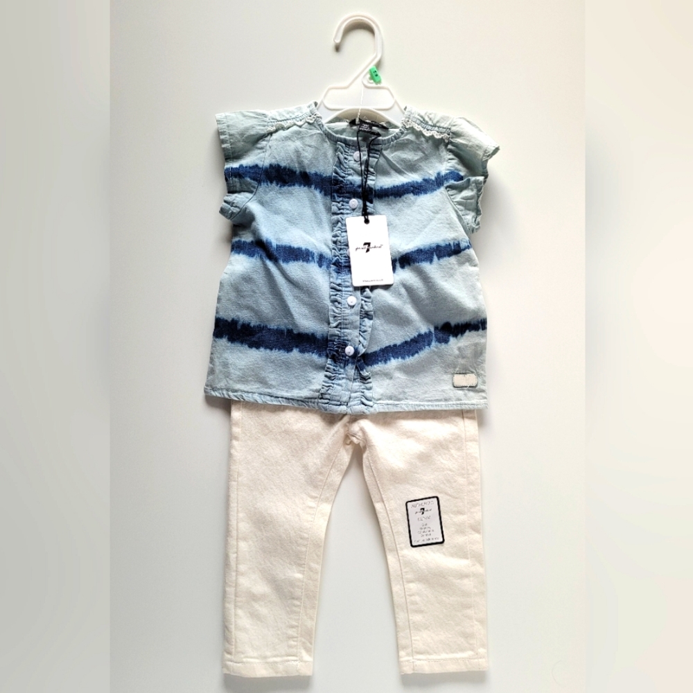 7 for All Mankind Jeans and Blouse Clothing Set Baby Girl 18 months